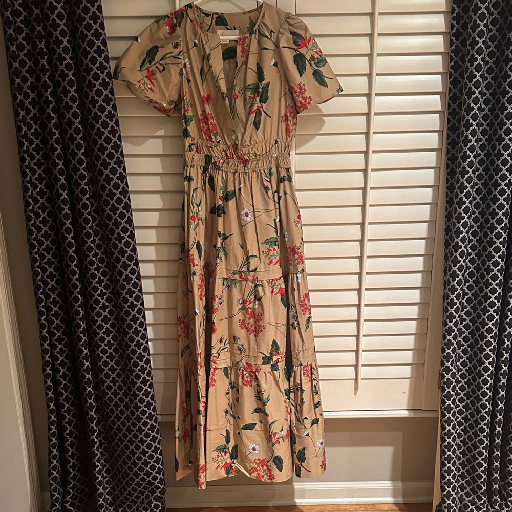 Anthropologie Tan Floral Maxi Dress
